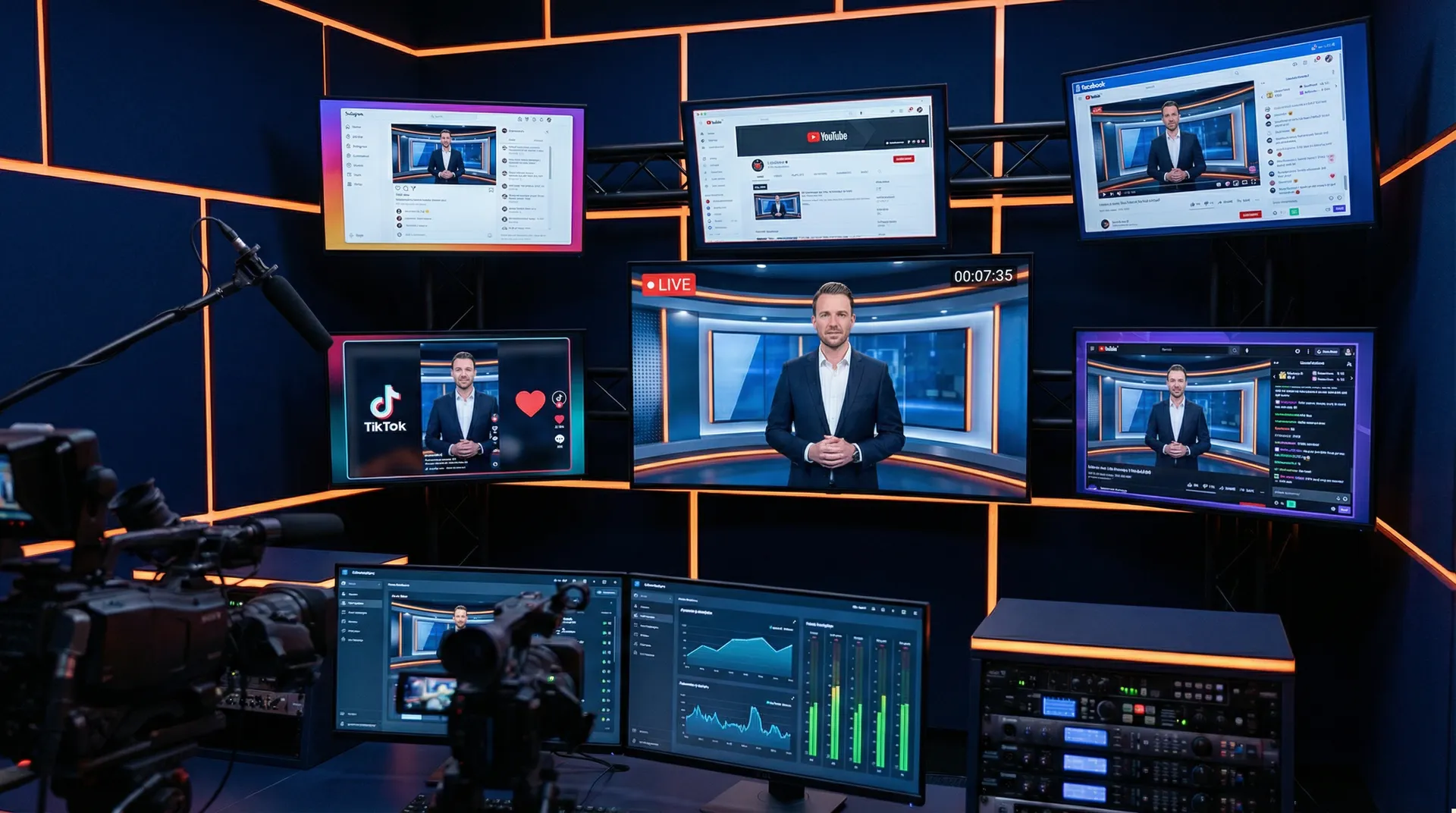 Professional live streaming studio broadcasting in high quality