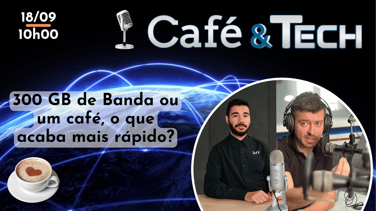 Episódio 1 do podcast Café & Tech, de setembro de 2024, sobre limite de tráfego em hospedagem de vídeo e o codec AV1 contra o H.264