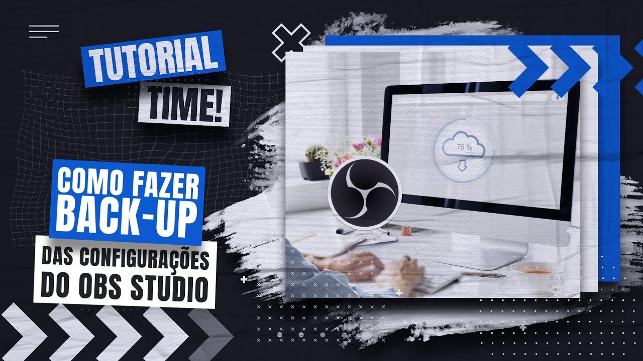 Tela do OBS Studio com os menus Perfil e Coleção de cenas usados para exportar o backup das configurações.