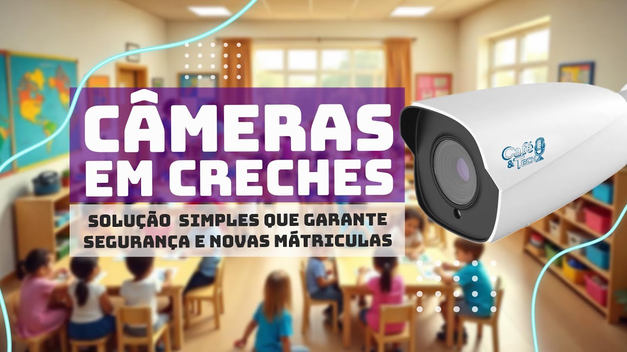 Celular de um responsável exibindo a câmera ao vivo da creche: a comparação entre aplicativo próprio, site com área restrita e PWA para dar esse acesso às famílias.