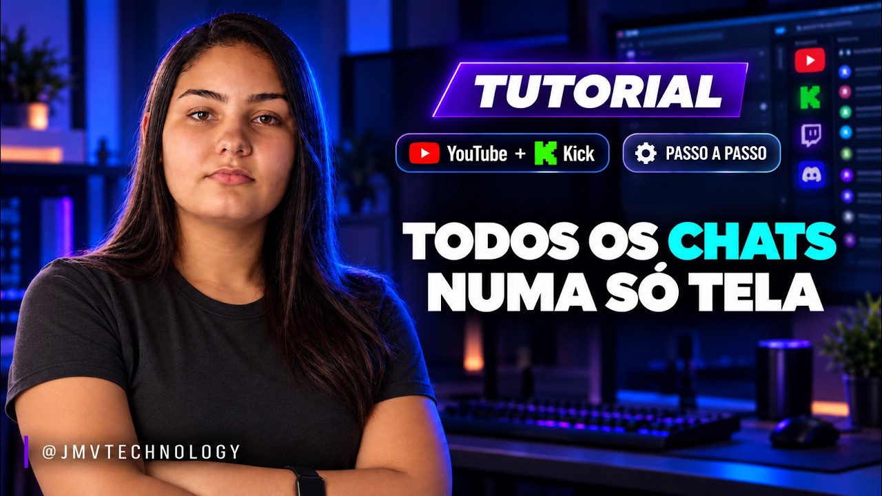Painel de chat unificado dentro do OBS Studio reunindo mensagens do YouTube, da Twitch e da Kick, com o campo de envio que responde para todas as plataformas.
