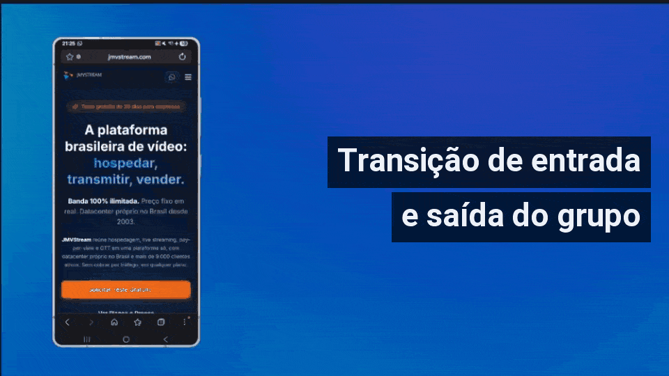 Animação do OBS: o grupo captura celular desliza para dentro e para fora da cena com a transição Deslizar