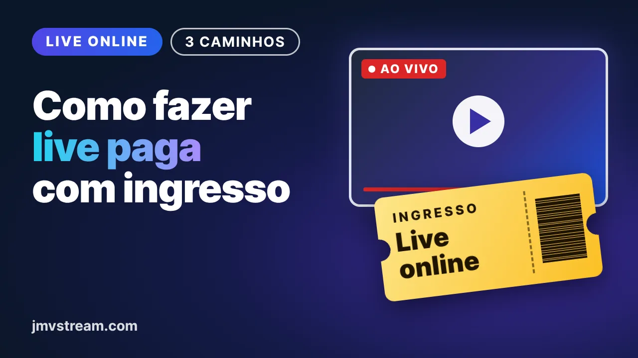 Ingresso e tela de transmissão ao vivo representando uma live paga com ingresso