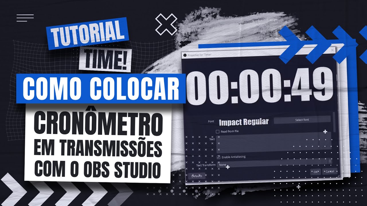 Cronômetro de contagem regressiva exibido na tela antes do início de uma transmissão ao vivo no OBS Studio.