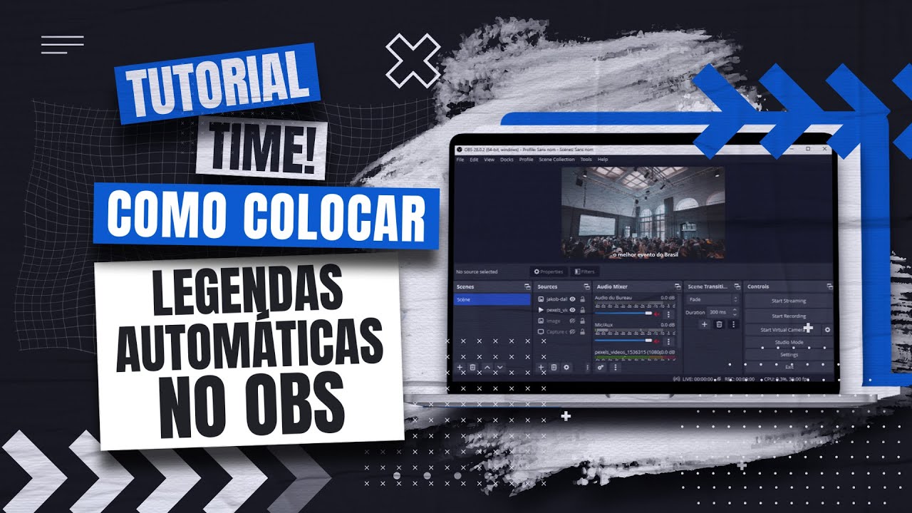 Tela do OBS Studio com o painel Cloud Closed Captions aberto e a legenda automatica exibida no terco inferior da transmissao.
