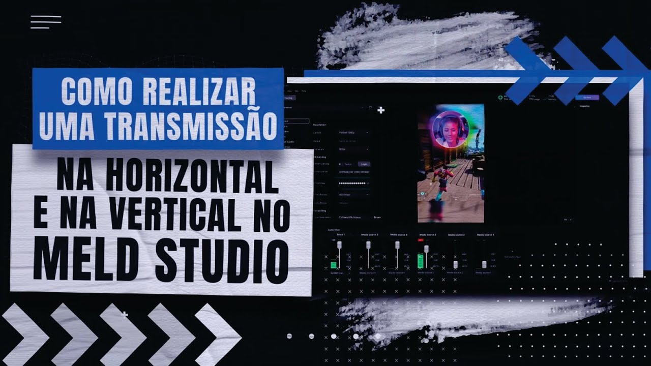 Meld Studio com o recurso Multicanvas ativado, transmitindo a mesma live na horizontal e na vertical ao mesmo tempo para dois destinos custom.