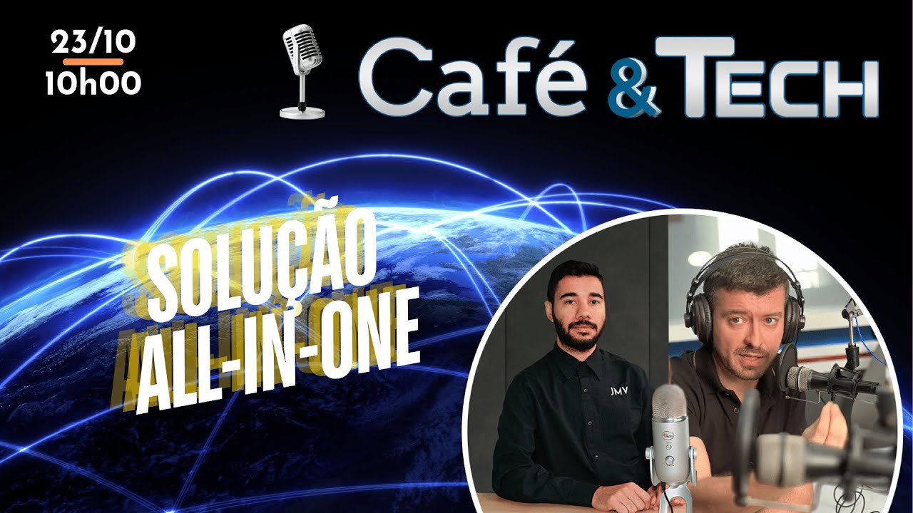 Capa do episódio Solução all-in-one do Café & Tech Podcast, com Mário Sérgio e Josimar Machado, que deu origem ao artigo sobre a live que funciona em casa e não conecta na rede do evento.