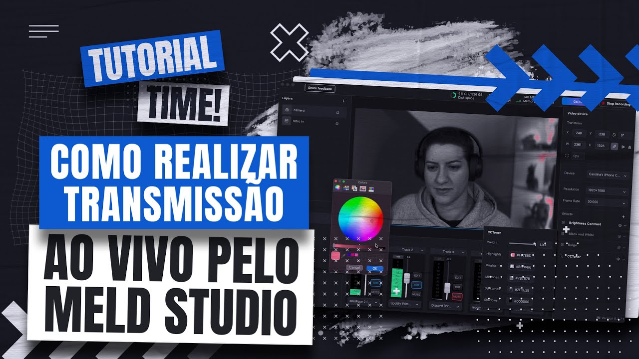 Tela do Meld Studio durante a configuração de uma transmissão ao vivo, encoder gratuito alternativo ao OBS Studio.