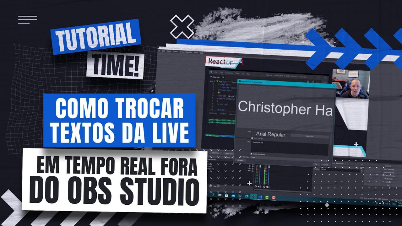 Fonte de Texto GDI plus do OBS Studio configurada com a opcao Carregar do arquivo, lendo um arquivo txt externo para atualizar o texto da live em tempo real.
