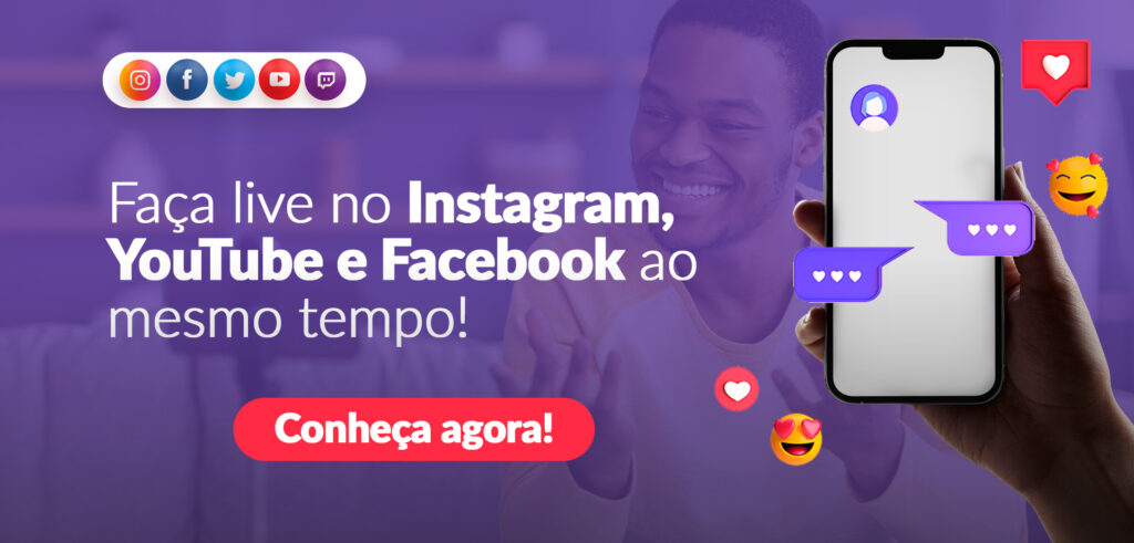 Locutor transmitindo a live de sua web rádio com câmera e microfone no estúdio
