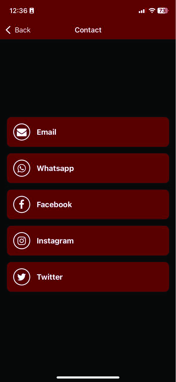 Contacts screen with multichannel integration including email, WhatsApp and social networks