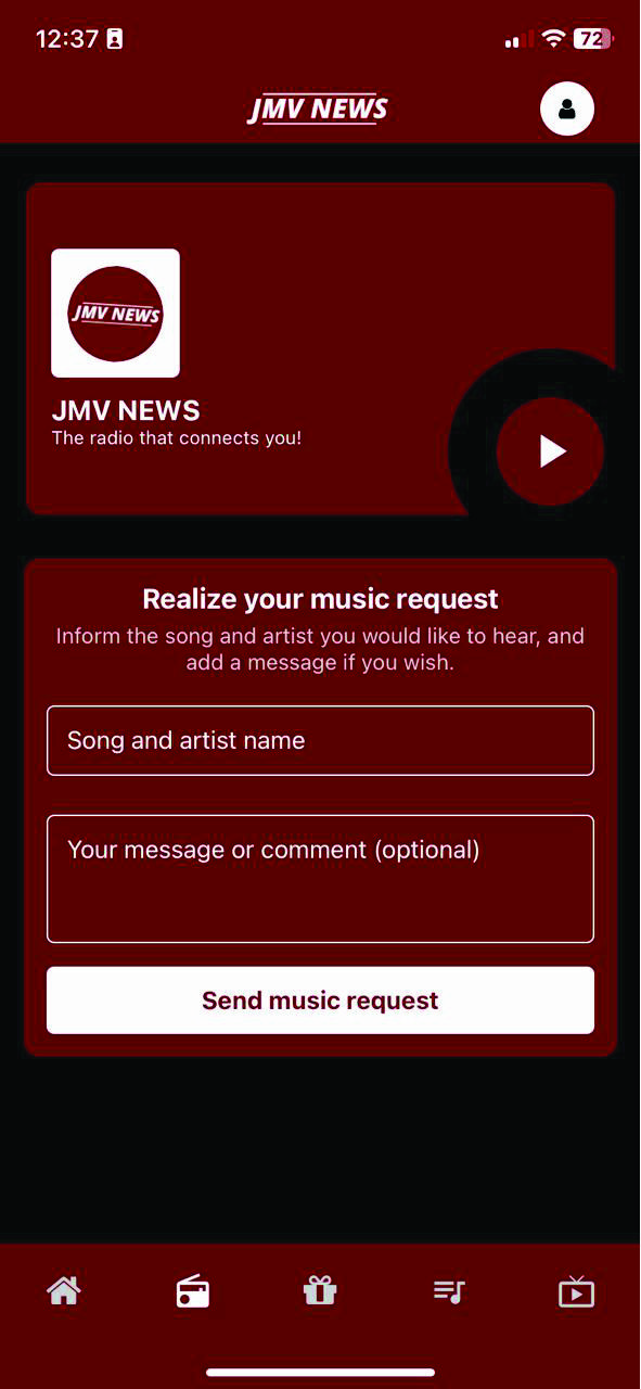 Music requests screen promoting interactivity and listener engagement