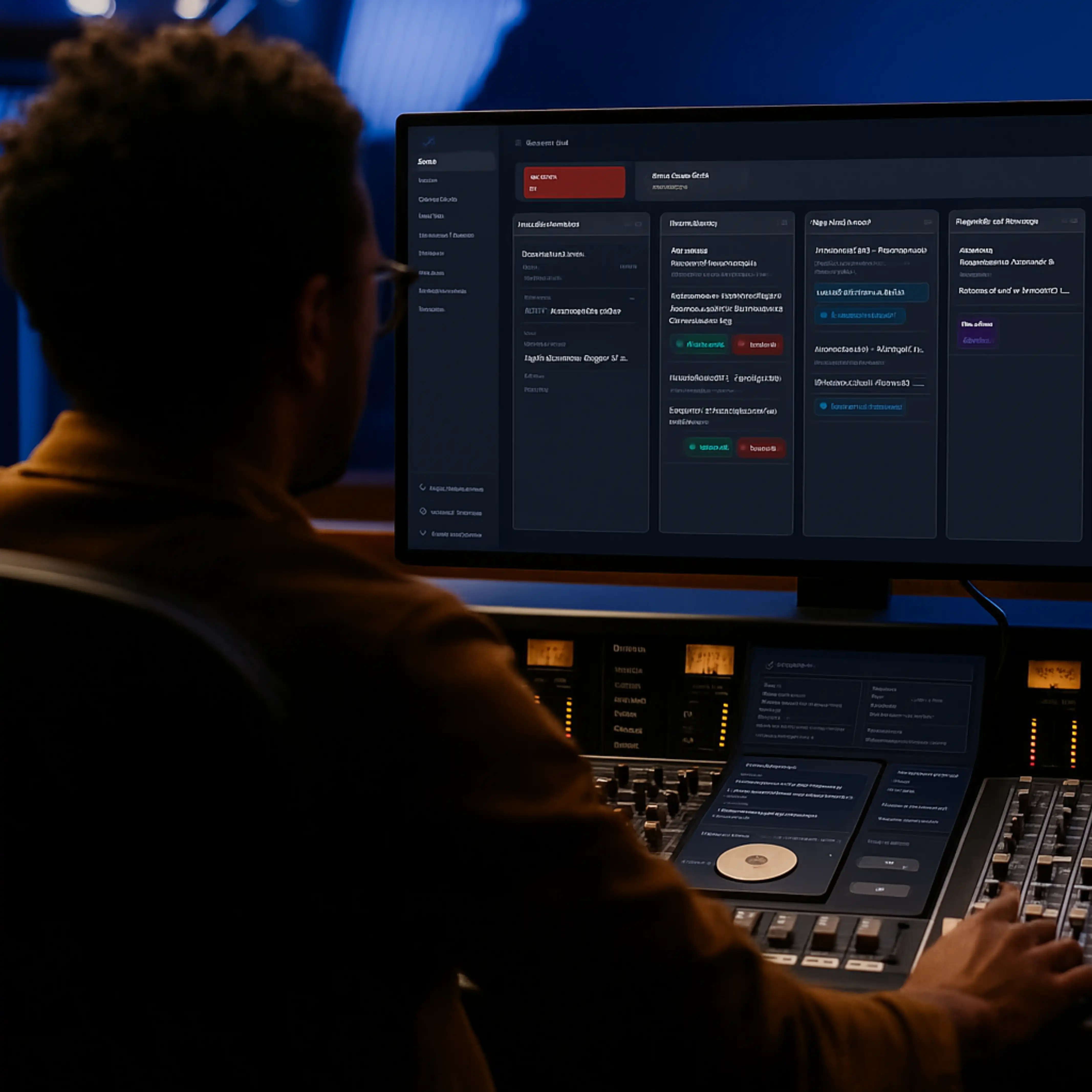 Mockup do Cockpit da Rádio JMV — Kanban visual, caixa de entrada unificada e métricas em tempo real
