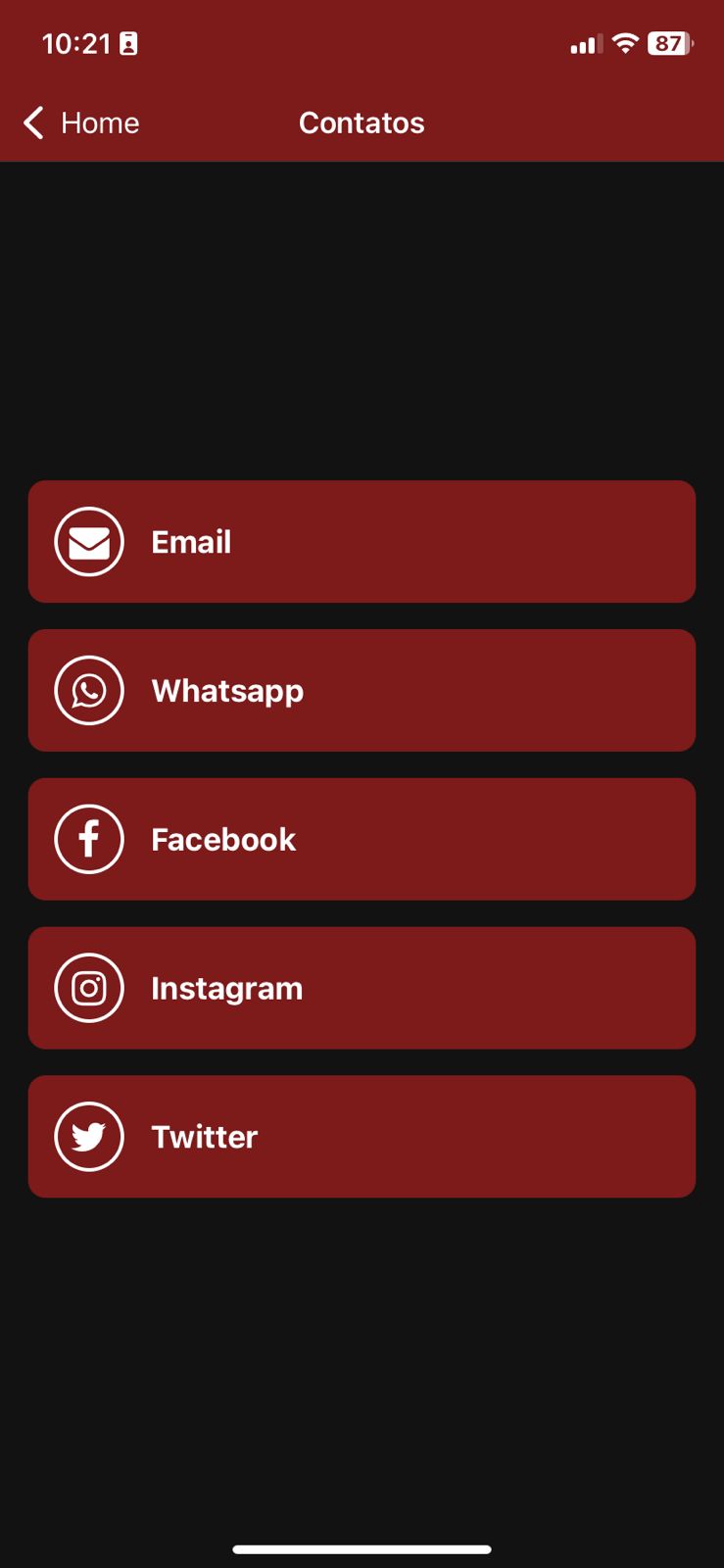 Tela de contatos com integração multicanal incluindo email, WhatsApp e redes sociais