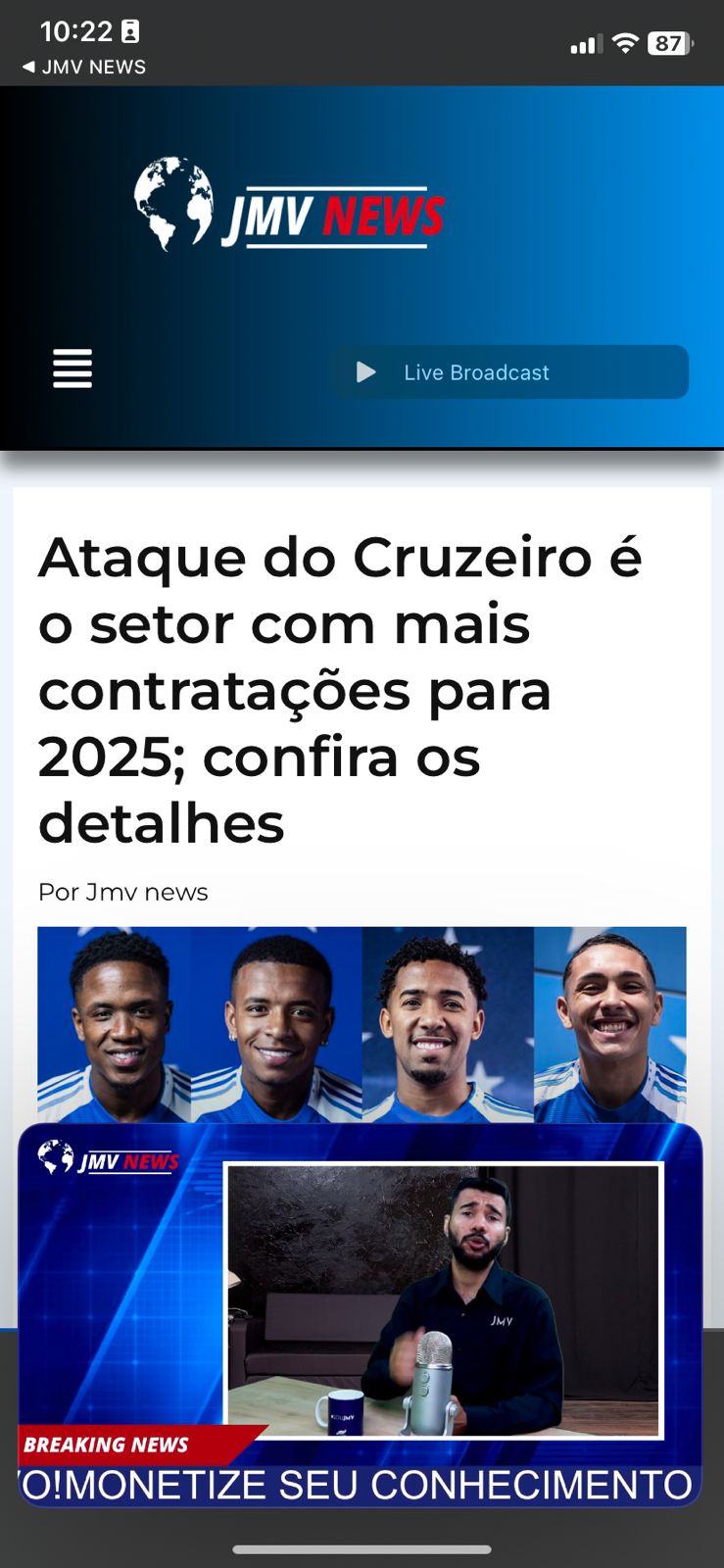 Seção de notícias com conteúdo digital e informações em tempo real