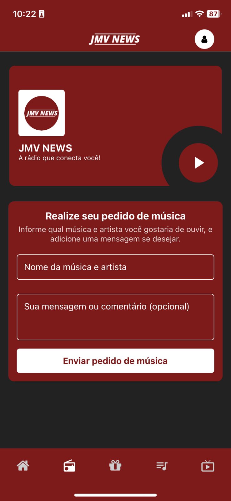 Tela de pedidos de música promovendo interatividade e engajamento com ouvintes